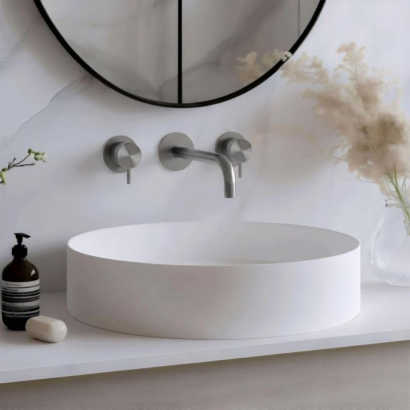 Waterevolution Flow 3-hole Built-in Washbasin Faucet Fully Stainless Steel with 15 cm Spout T1163FIE-15