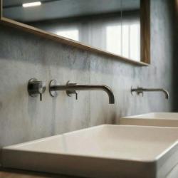 Waterevolution Flow 3-reikäinen upotettava pesuallashana PVD Gun metal, ulostuloputki 21 cm T1163FGME-21