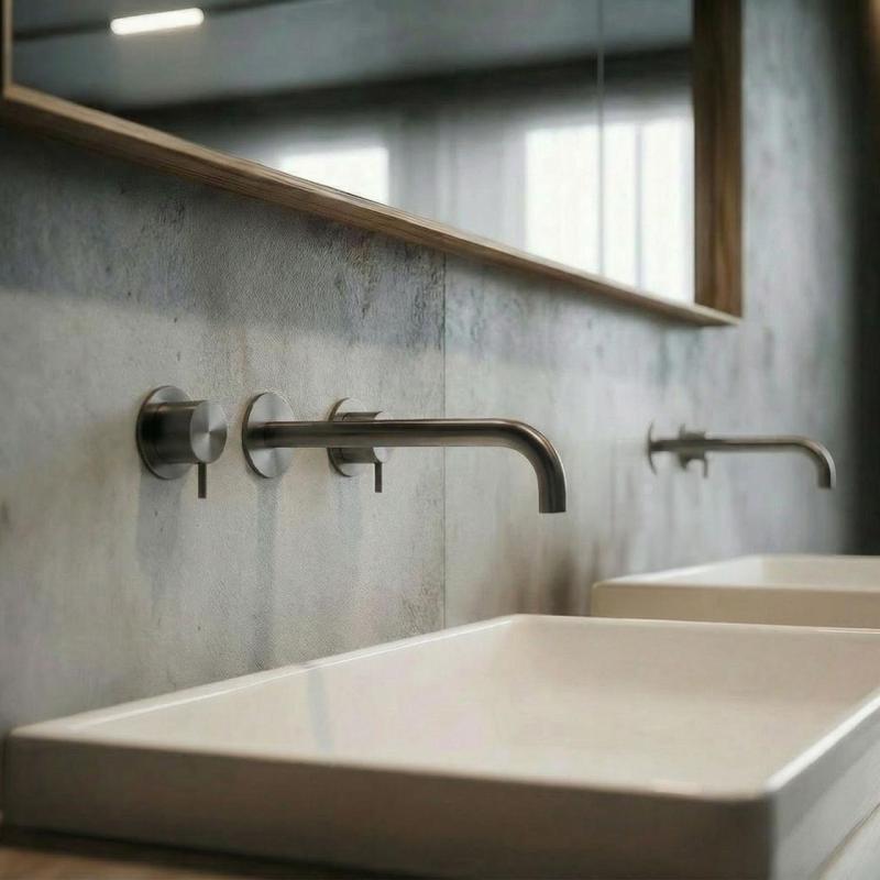 Waterevolution Flow 3-reikäinen upotettava pesuallashana PVD Gun metal, ulostuloputki 21 cm T1163FGME-21