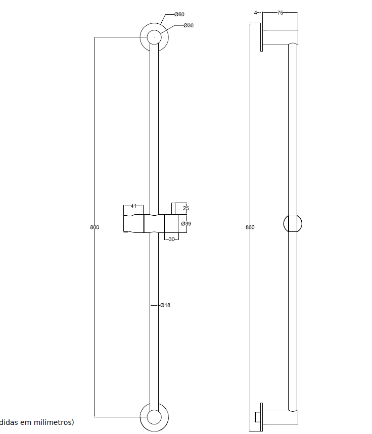 Waterevolution Flow schuifstang 800mm PVD Gun Metal T1660GME