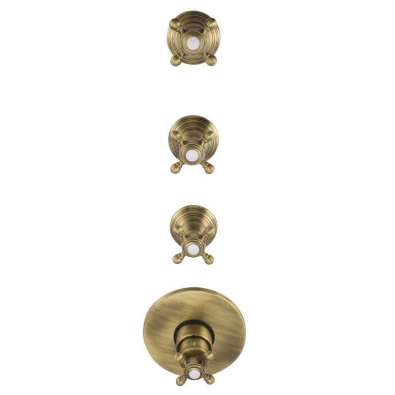 PB Classic nostalginen sisäänrakennettu suihkuthermostaatti, jossa on 3 sulkuhanaa, pronssi.