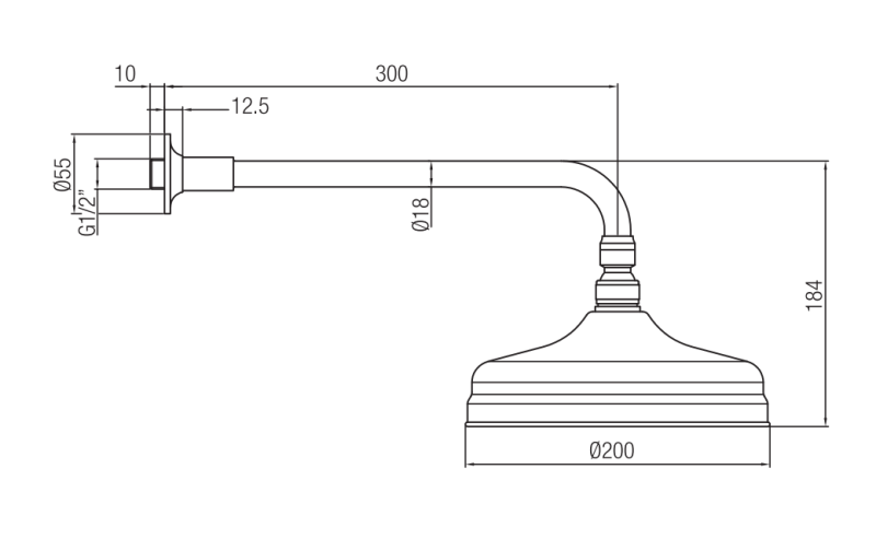 PB nostalginen sadesuihku 20 cm kalkinestolla ja suihkuvarsi kromia