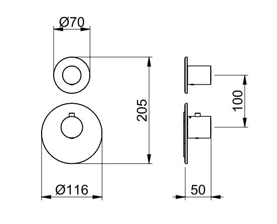 SB 316 AESTHETICS Round Upotettu termostaattihana, jossa on 2 ulostuloa / sulkuvaihtoventtiili PVD harjattu gun metal 1208954918