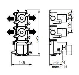 SB 316 AESTHETICS Inbouwthermostaatkraan met 4 uitgangen/ 2x stop-omstelkraan PVD gun metal geborsteld 1208954959