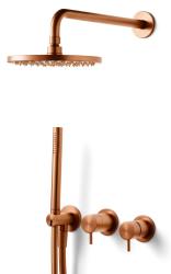 Waterevolution Flow inbouwdoucheset met thermostaat, regendouche en handdouche, geborsteld koper PVD