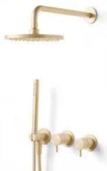 Waterevolution Flow ingebouwde doucheset met thermostatische regendouche en handdouche geborsteld lichtgoud PVD