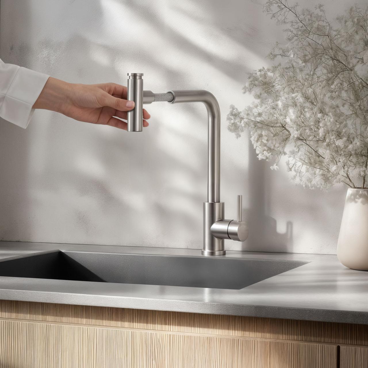 Quadri Cardiff keukenkraan met uittrekbare douche met 2 straalsoorten RVS 1208955914 - Productafbeelding 2