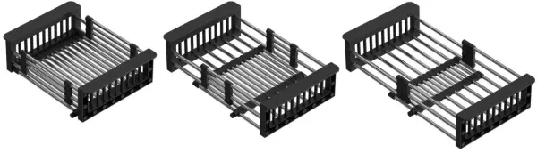 Quadri Universaal uitschuifbare inzetbak of restenmandje van roestvrij staal met zwart, breedte 22,5 cm, 1208956037