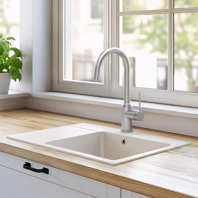 Quadri Stamford keukenkraan RVS met draaibare ronde uitloop 1208956109