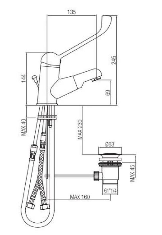 PB Clinic invaliden wastafelkraan met lange hendel en uittrekbare uitloop chroom 1208956272