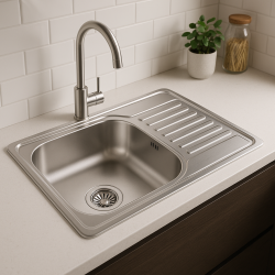 Aquadesign Basic ruostumattomasta teräksestä valmistettu pesuallas, jossa on käännettävä valutustila, 66x42 cm, päälleasennettava 1208956285