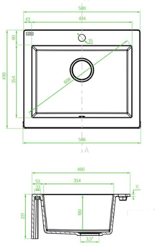 Aquadesign Farmhouse sisään- tai päälleasennettava graniittinen pesuallas antrasiitti 58x49cm 1208956330