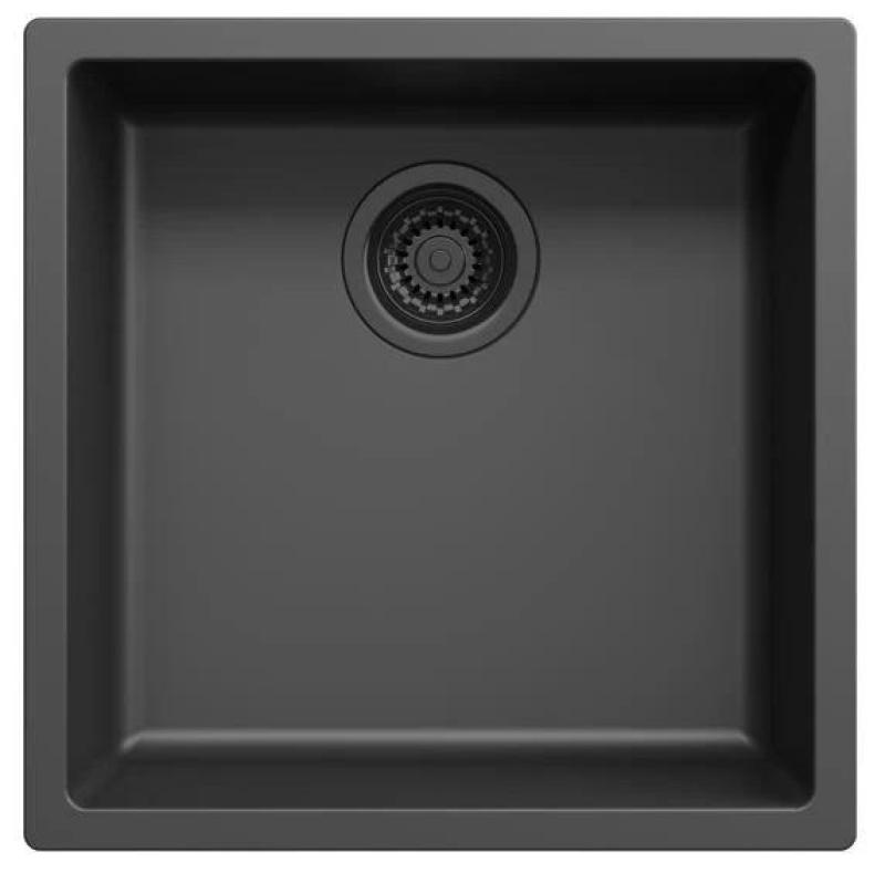Black sink 40x40cm undermount, surface mount, and flush mount with black plug 1208956391