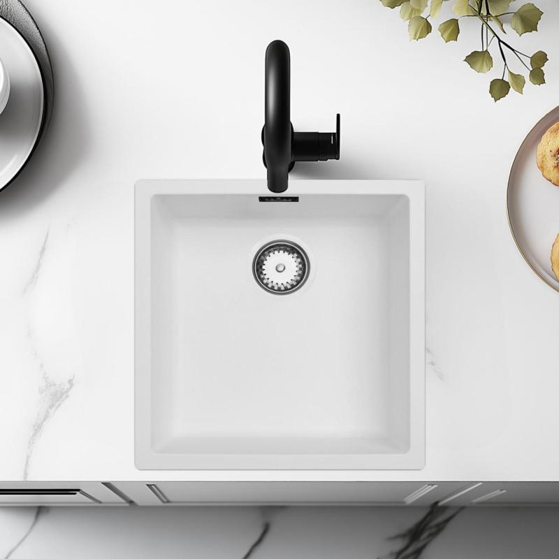 Valkea pesuallas 40x40cm alapuolinen, päällirakennus ja tasorakenne ruostumattomasta teräksestä tulppa 1208956392