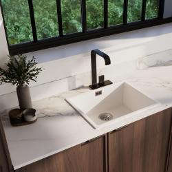 Witte spoelbak 50x40cm onderbouw, opbouw en vlakbouw met roestvrijstalen plug 1208956397