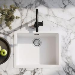 Witte spoelbak 50x40cm onderbouw, opbouw en vlakbouw met roestvrijstalen plug 1208956397