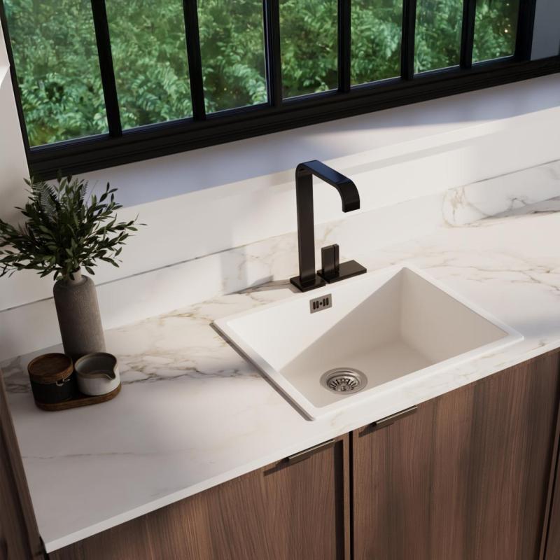 Witte spoelbak 50x40cm onderbouw, opbouw en vlakbouw met roestvrijstalen plug 1208956397