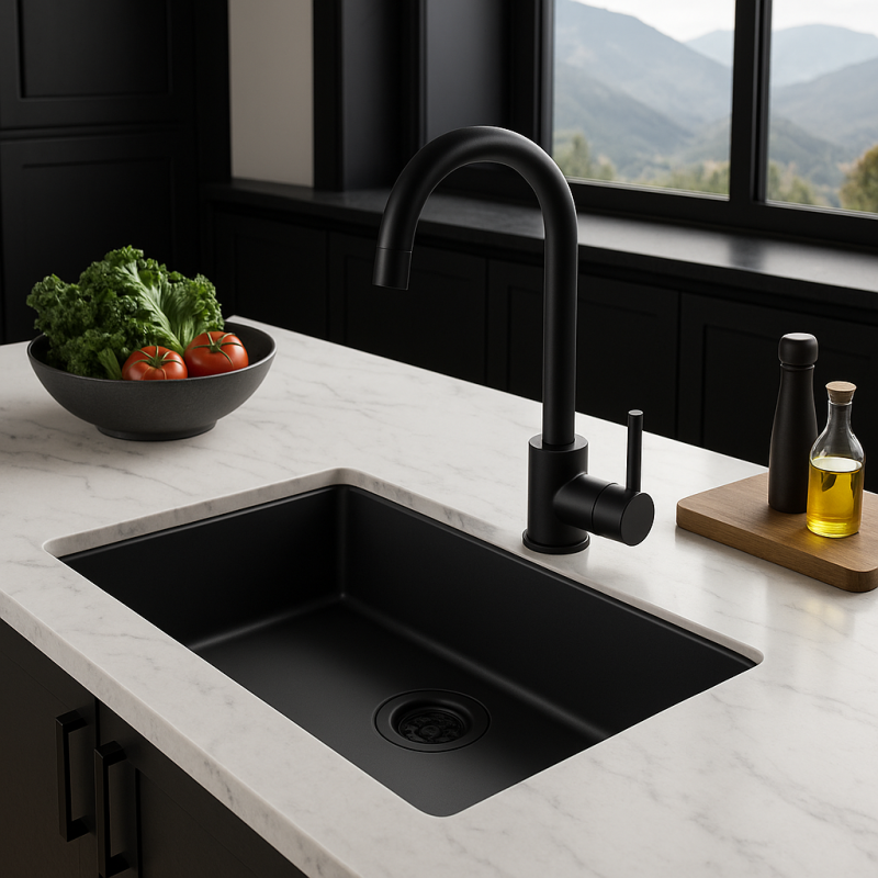 Musta iso pesuallas 70x40 cm, alapuolinen asennus, päällirakennus ja tasoasennus mustalla tulppalla 1208956401