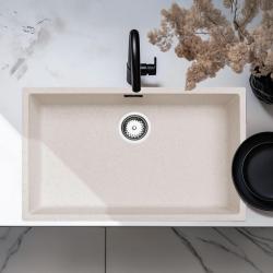 Zand crème grote spoelbak 70x40cm onderbouw, opbouw en vlakbouw met rvs plug 1208956404