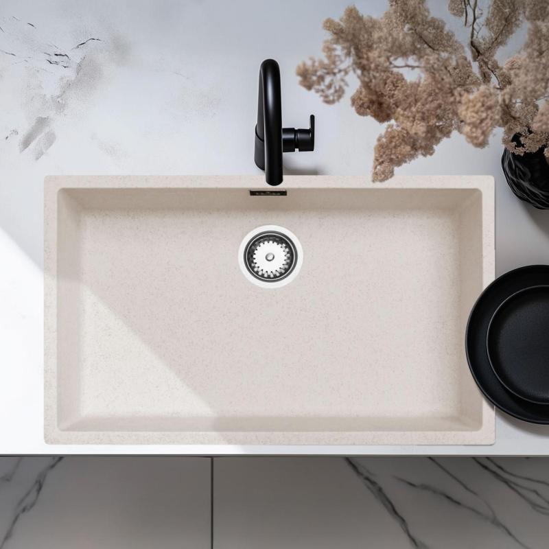 Sand white large sink 70x40cm undermount, surface mount, and flush mount with stainless steel plug 1208956404