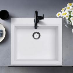 Witte inbouw spoelbak 58x53cm met kraangatbank en roestvrijstalen plug 1208956763