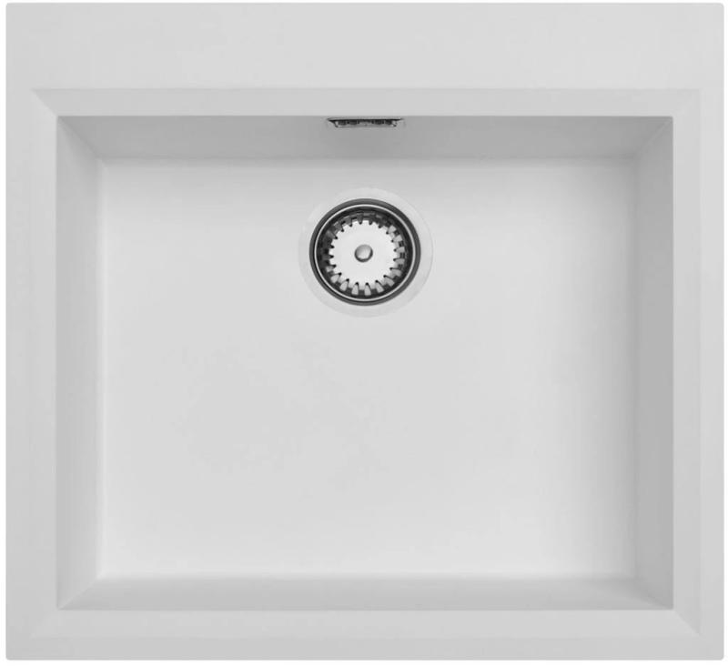 Witte inbouw spoelbak 58x53cm met kraangatbank en roestvrijstalen plug 1208956763