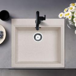 Zandkleurige opzetspoelbak 58x53cm met kraangat en roestvrijstalen plug 1208956773