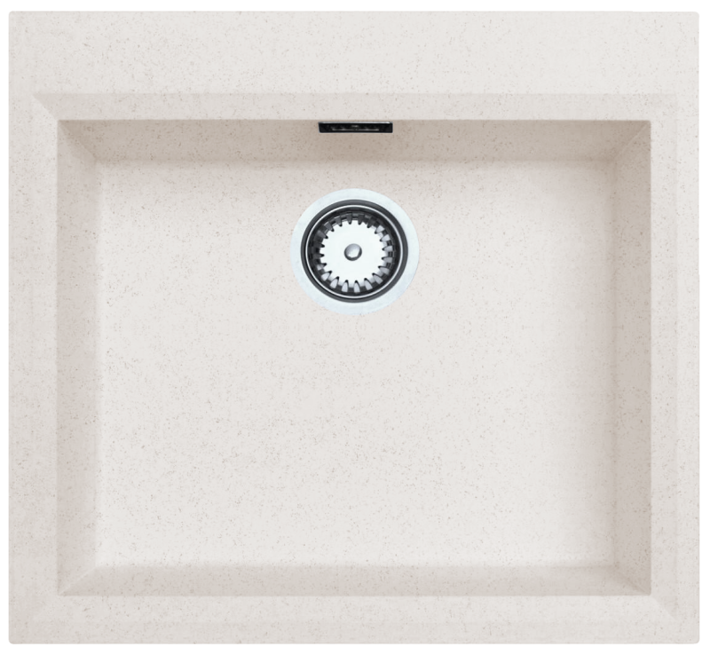 Zandkleurige opzetspoelbak 58x53cm met kraangat en roestvrijstalen plug 1208956773