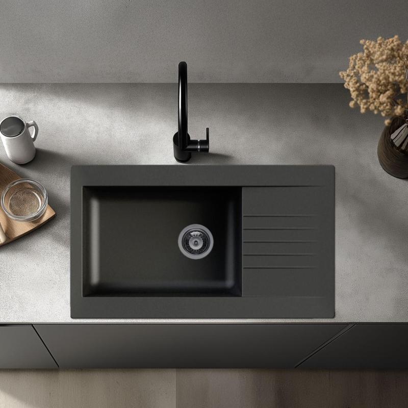 Ausmann Fibre suuri musta muovinen pesuallas, käännettävä valutustasolla, pinta-asennus 86x50 cm 1208956779