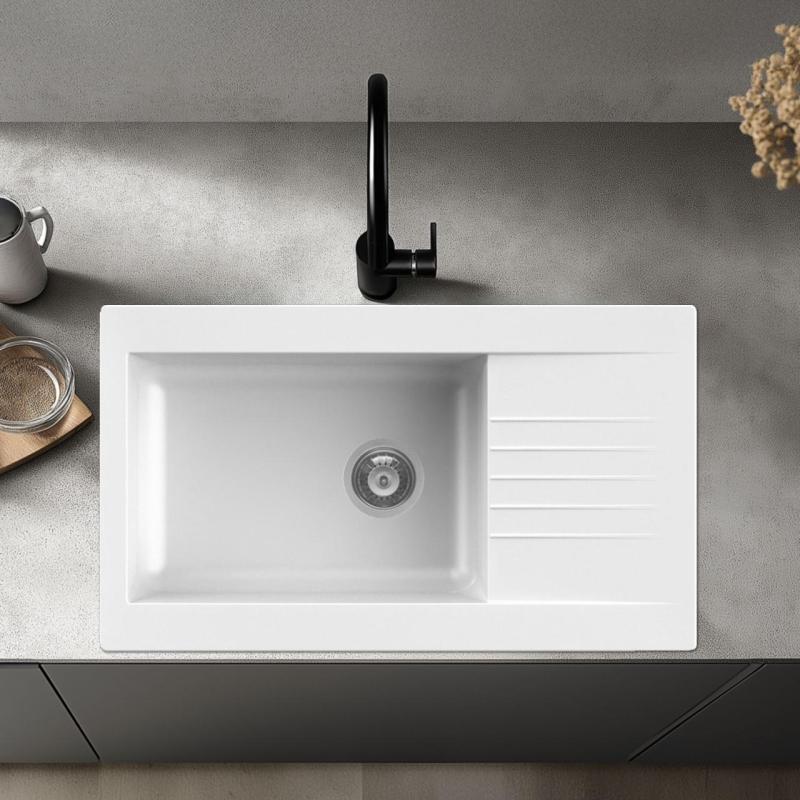 Ausmann Fibre suuri valkoinen muovinen pesuallas, käännettävä, valutustasolla, pinta-asennus, 86x50 cm, 1208956782