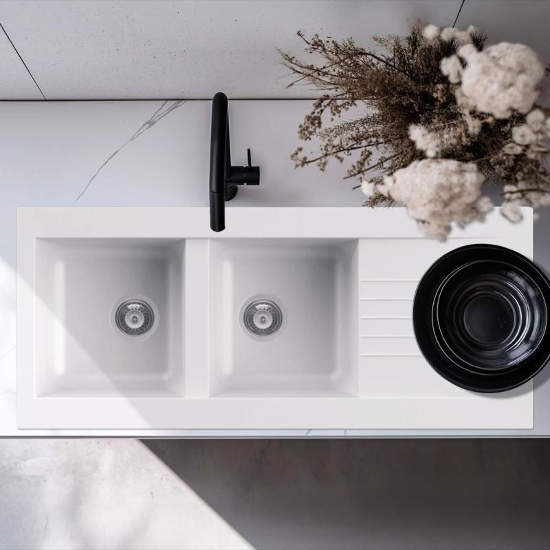 Ausmann Fibre kaksinkertainen valkoinen muovinen pesuallas, käännettävä, valutusalueella, 116x50 cm 1208956794