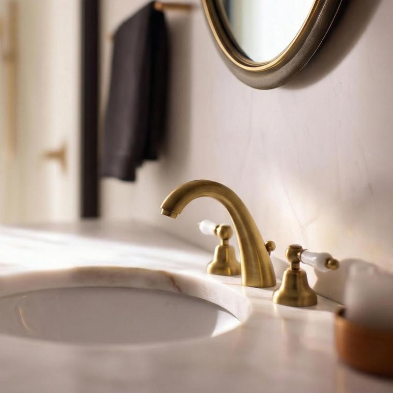 PB klassinen kolmireikäinen korkea pesuallashana Valkoiset kahvat Pronssi 1208956910