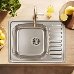 Ausmann Basic roestvrijstalen opbouw spoelbak met afdruip, omkeerbaar, 64x48 cm, inclusief sifon 1208956968