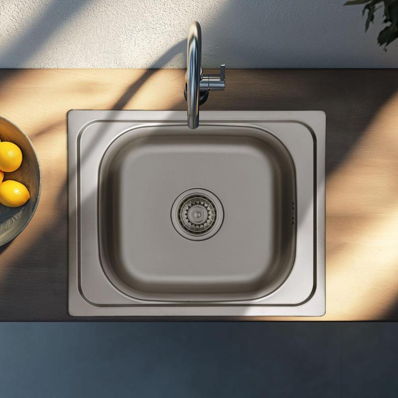 Ausmann Basic ruostumattomasta teräksestä valmistettu pinta-asennettava pesuallas 50x40 cm, sisältää hajulukon 1208956975