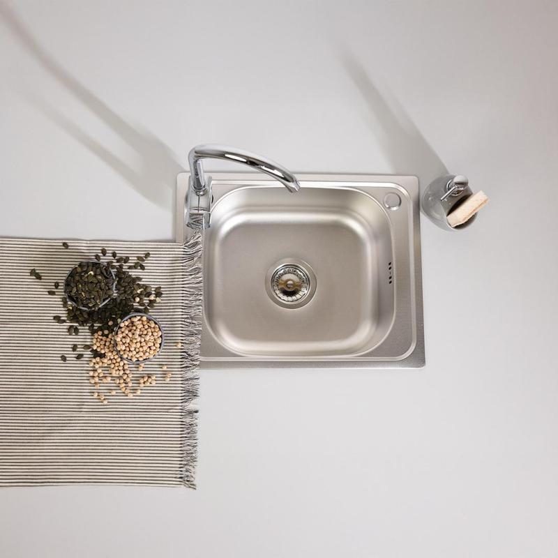 Ausmann Basic pellavakuvio ruostumaton teräs päällimmäinen pesuallas 50x40 cm sifonilla 1208956977