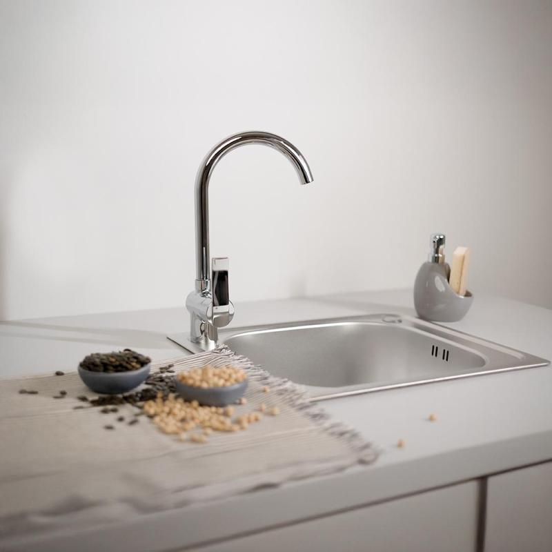 Ausmann Basic pellavakuvio ruostumaton teräs päällimmäinen pesuallas 50x40 cm sifonilla 1208956977