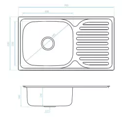 Ausmann Basic roestvrijstalen (rvs) opbouw spoelbak met afdruip, omkeerbaar, 76x42 cm, inclusief sifon 1208956978