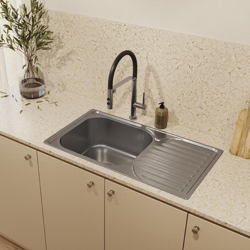 Ausmann Basic roestvrijstalen (rvs) opbouw spoelbak met afdruip, omkeerbaar, 76x42 cm, inclusief sifon 1208956978