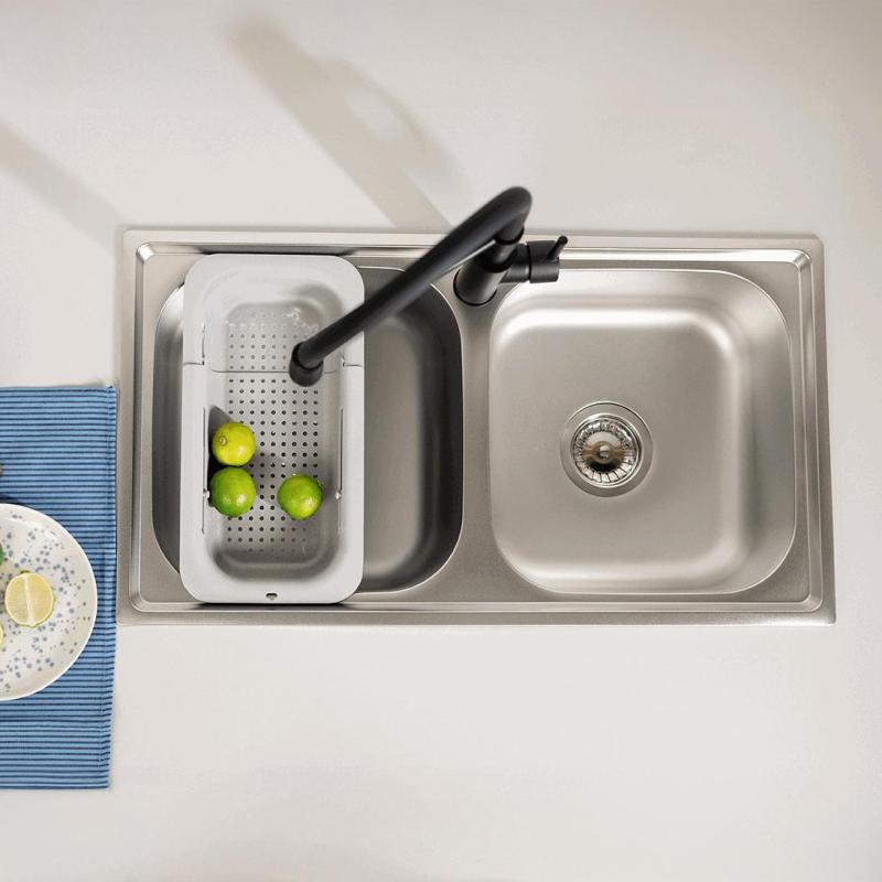 Ausmann Basic kaksinkertainen ruostumattomasta teräksestä valmistettu päälle asennettava pesuallas 78x43 cm, sisältää hajulukon 1208956995