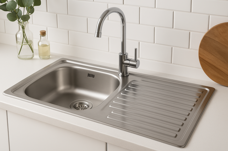 Ausmann Basic roestvrijstalen inbouw spoelbak met afdruiprek, omkeerbaar, 75x40 cm, inclusief sifon 1208956996