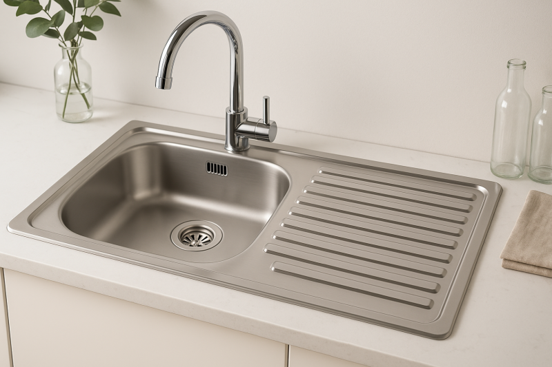 Ausmann Basic roestvrijstalen inbouw spoelbak met afdruiprek, omkeerbaar, 75x40 cm, inclusief sifon 1208956996