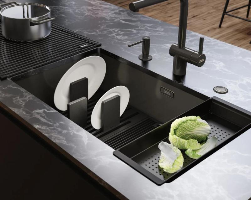 Franke Mythos masterpiece musta pohjateline ja astioiden kuivausteline 676x401mm 112.0676.895