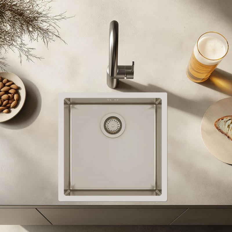 Ausmann Oder RVS keukenspoelbak 40x40cm tasoallas, upotettava ja päälle asennettava, erittäin syvä 22cm 1208957112