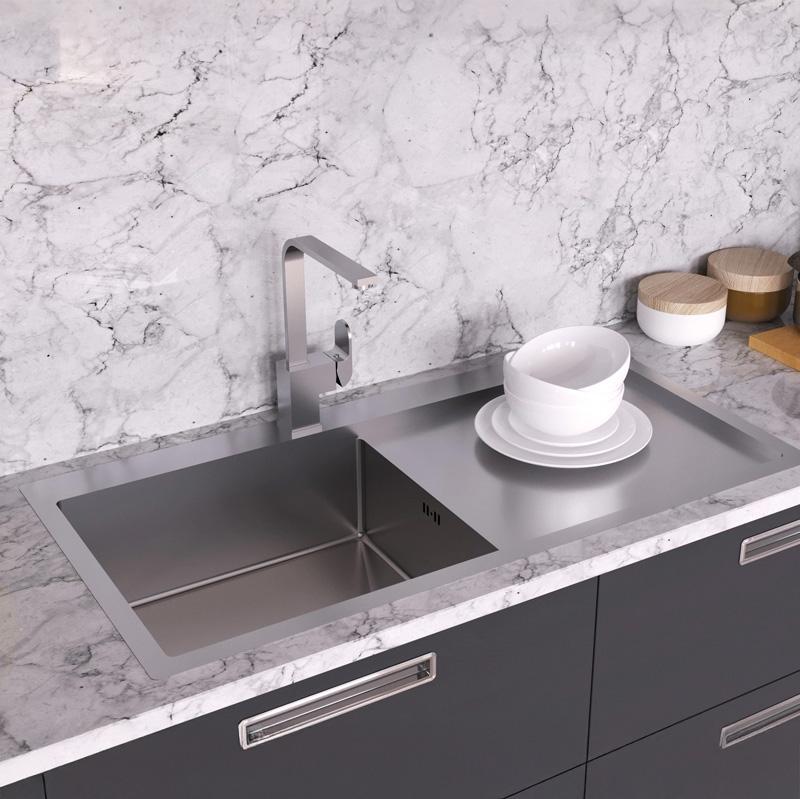 Ausmann Oder Blue grote roestvrijstalen spoelbak 100x51cm voor vlak- en opbouw met afdruipgedeelte 1208957124