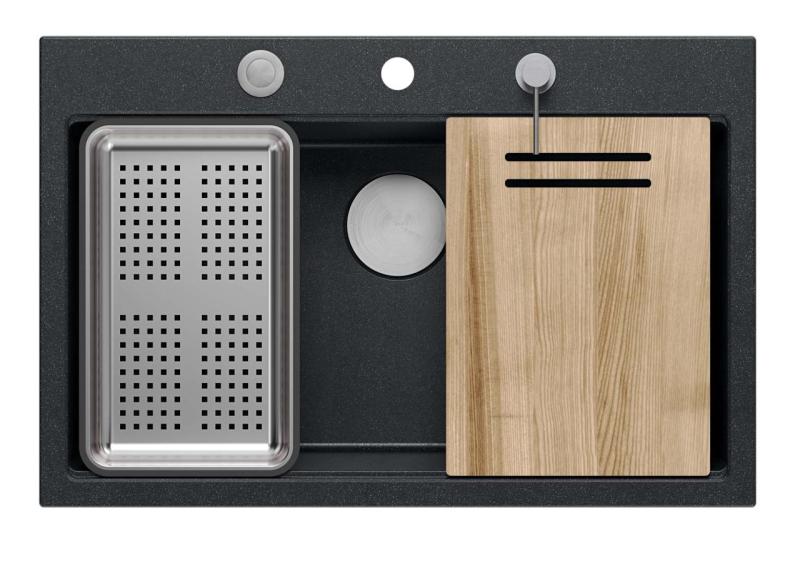 Quadri matta musta kova graniittinen keittiöallas 76x50cm, sisältäen tarvikkeet 1208957201