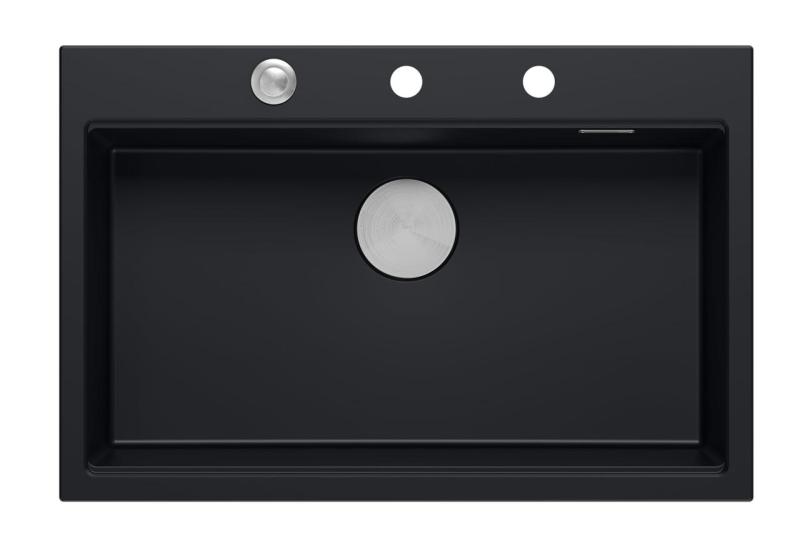 Quadri matta musta kova graniittinen keittiöallas 76x50cm, sisältäen tarvikkeet 1208957201