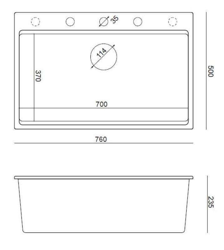 Quadri matta musta kova graniittinen keittiöallas 76x50cm, sisältäen tarvikkeet 1208957201