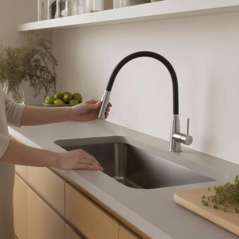 Quadri Preston keittiöhana ruostumaton teräs 2-asentoinen joustava musta juoksuputki 1208957228