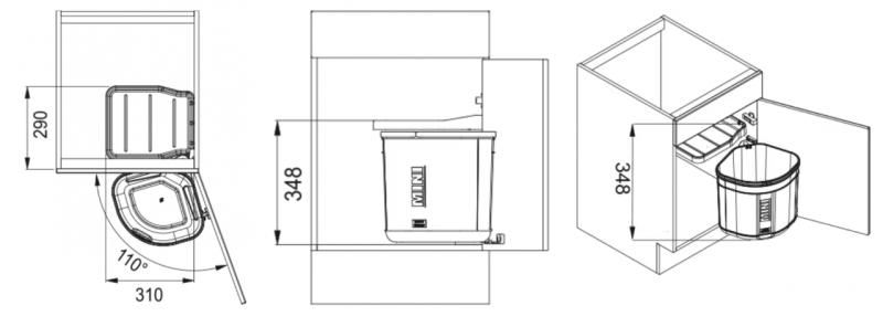 Franke Sorter Mini kääntyvä jätejärjestelmä oveen 17 litran jäteastia 1210176518