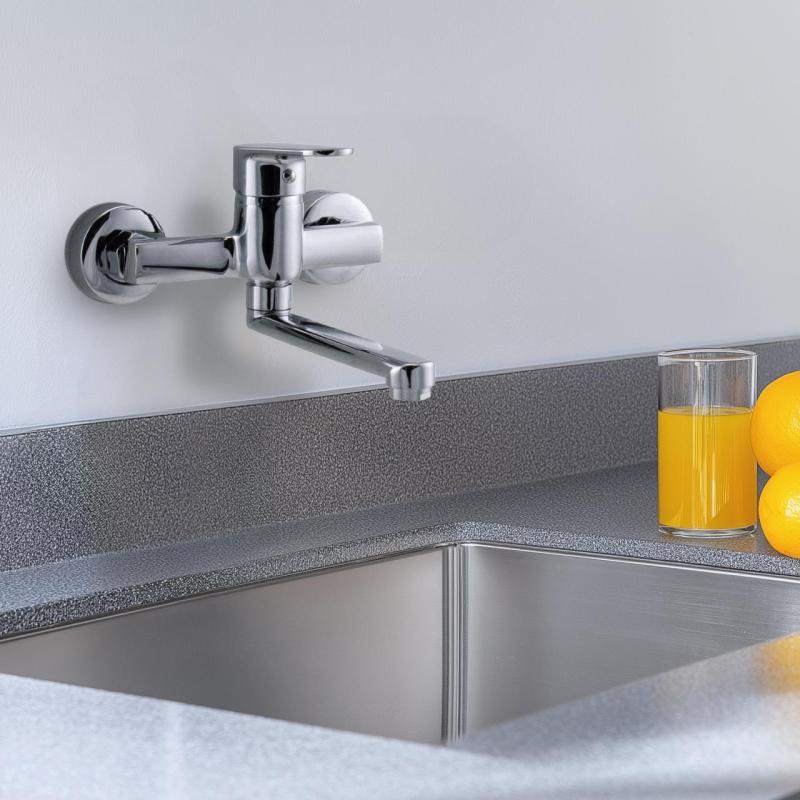 AquaTrimo Chopin seinään asennettava keittiöhana, yksivipuinen kromattu sekoitin 21CP7373CM.